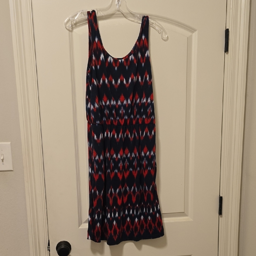 Blue and Pink Ruffled Midi Sundress with Scoop Neck